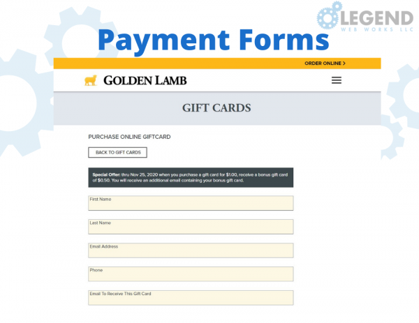 Online Forms Page for Golden Lamb